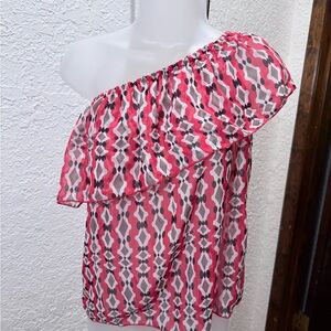 Women's Off-Shoulder Geometric Blouse - red & black